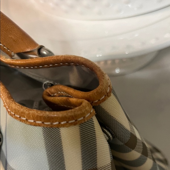 Burberry Cream and Tan Check Satchel with Leather Trim and Silver Hardware - Picture 6 of 14